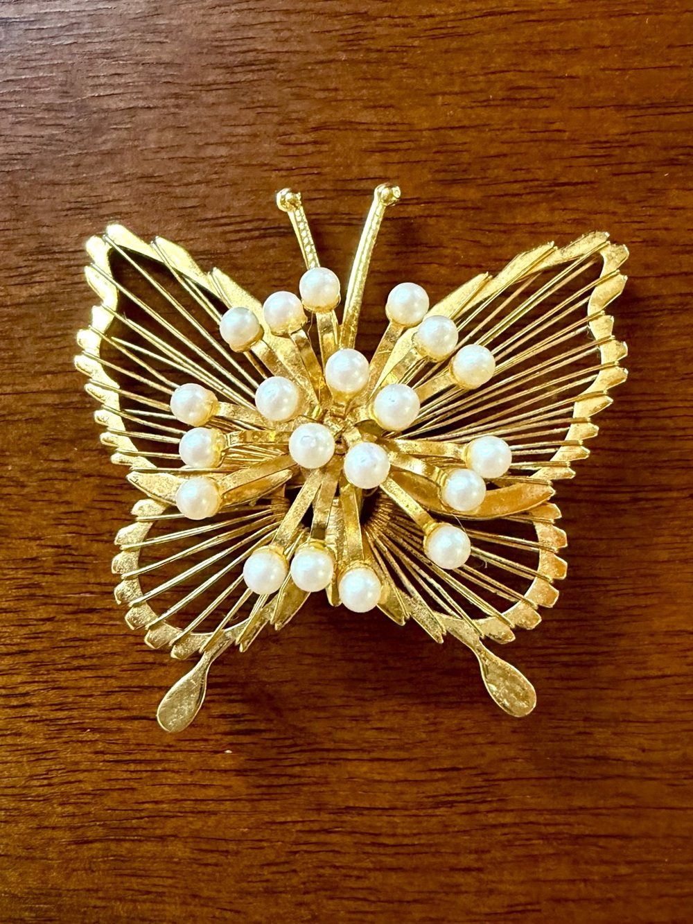 Vintage Monet Gold Butterfly Pearl Cluster Brooch - Women's Jewelry